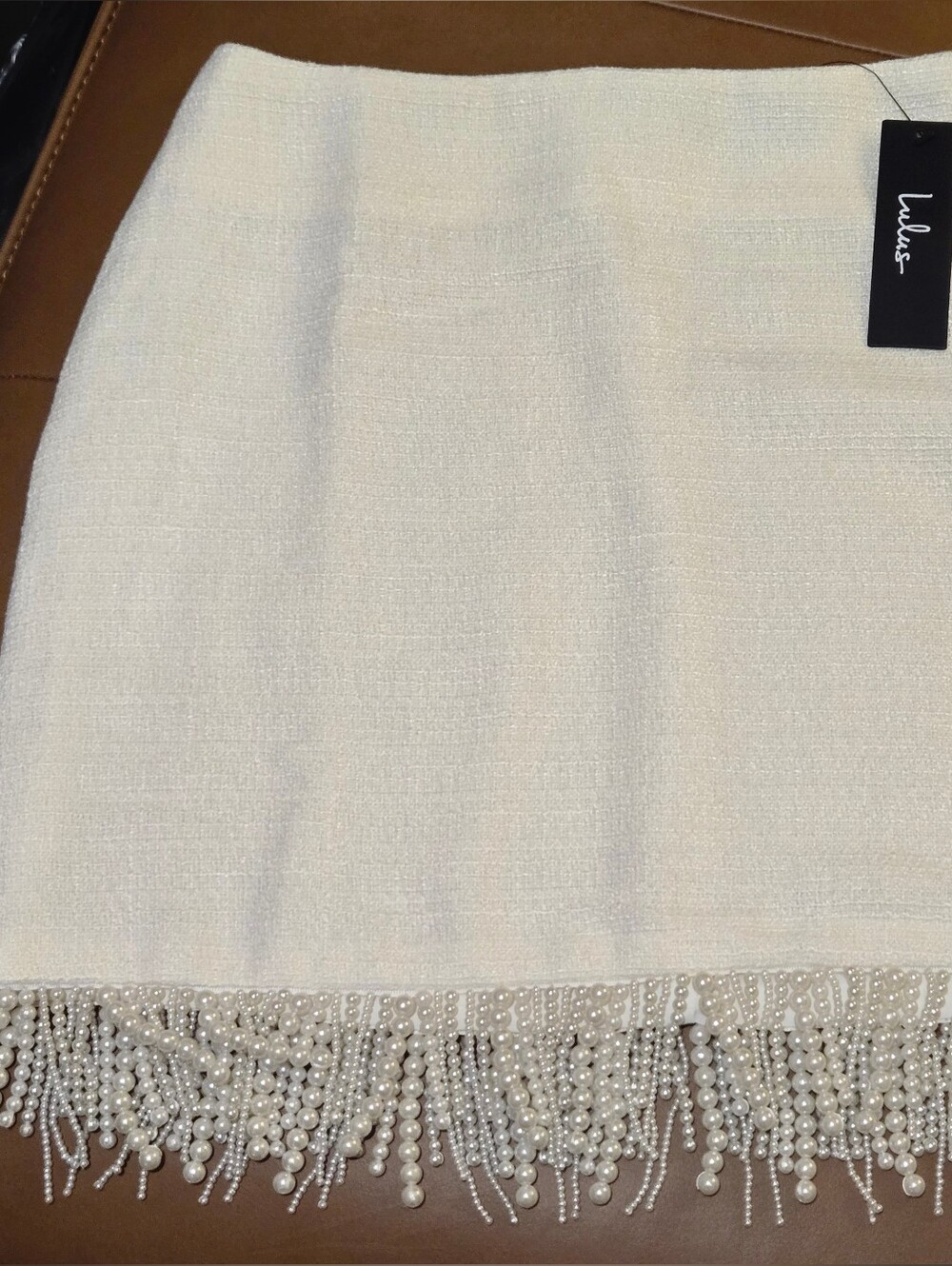 Lulus Ivory Pearl Beaded Fringe Mini Skirt